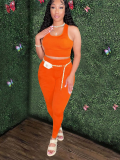 Orange Sexy Tank Top Yoga Wear Trousers Two Piece Set