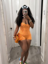 Orange Sexy Ribbed Washed Faded Camisole Jumpsuit