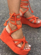 Orange Stylish Strappy Platform Cross Sandals