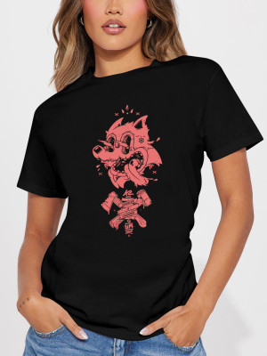 Black Fashionable Casual Printed Top Women's T-Shirt