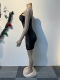 Black Sexy Diamond Suspender Elastic Bag Hip Dress