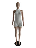 White Sexy Halterneck Jacquard Jumpsuit