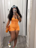 Orange Sexy Ribbed Washed Faded Camisole Jumpsuit