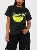 Black Fashionable Casual Printed Top Women's T-Shirt