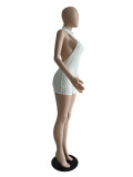 White Sexy Halterneck Jacquard Jumpsuit