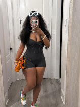 Black Sexy Ribbed Washed Faded Camisole Jumpsuit