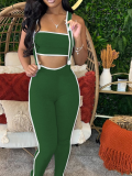 Green Fashionable Two-piece Suspender Trousers Set