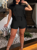 Black Summer Tassel Vest Shorts Two-Piece Set