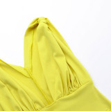Yellow Sexy V-neck Fake Pocket Flap Dress