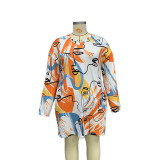 Stylish Printed Large Size V-neck Midi Dress