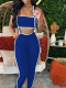 Blue Fashionable Two-piece Suspender Trousers Set