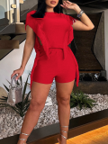 Red Summer Tassel Vest Shorts Two-Piece Set