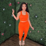 Orange Sexy Tank Top Yoga Wear Trousers Two Piece Set