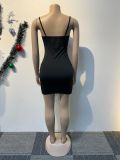 Black Sexy Diamond Suspender Elastic Bag Hip Dress