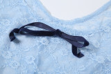 Light Blue Sexy See-through Hollow Jacquard Tight Lace Jumpsuit