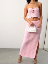 Pink Sexy Breast-wrapped Sleeveless Small Tube Top Hip-hugging Skirt Suit