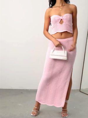 Pink Sexy Breast-wrapped Sleeveless Small Tube Top Hip-hugging Skirt Suit