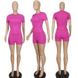 Rose Red Sexy Solid Color Threaded Two-piece Set