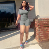 Light Grey Sexy Solid Color Threaded Two-piece Set
