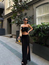 Black Sexy Breast-wrapped Sleeveless Small Tube Top Hip-hugging Skirt Suit