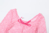 Pink Sexy See-through Hollow Jacquard Tight Lace Jumpsuit