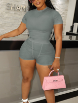 Light Grey Sexy Solid Color Threaded Two-piece Set