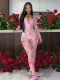 Pink Sexy See-through Hollow Jacquard Tight Lace Jumpsuit