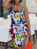 Fashionable Suspender Casual Printed Plus Size Dress