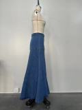 Blue Denim Washed High Waist Skirt