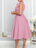 Pink Sexy Slope Neck High Waist Sleeveless Dress