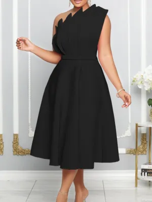 Black Sexy Slope Neck High Waist Sleeveless Dress