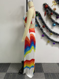 Sexy Printed Patchwork Backless Hollow Halterneck Dress