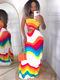 Sexy Printed Patchwork Backless Hollow Halterneck Dress