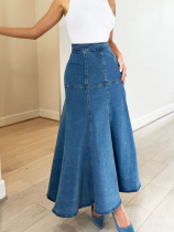 Blue Denim Washed High Waist Skirt