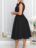 Black Sexy Slope Neck High Waist Sleeveless Dress