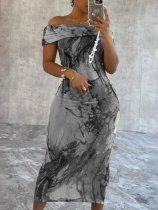 Sexy One-shoulder Printed Sleeveless Stretch Hip Dress