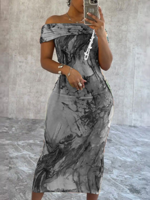 Sexy One-shoulder Printed Sleeveless Stretch Hip Dress