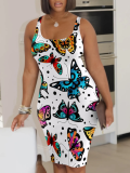 Fashionable Suspender Casual Printed Plus Size Dress