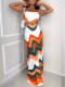 Sexy Printed Patchwork Backless Hollow Halterneck Dress