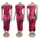 Sexy One-shoulder Printed Sleeveless Stretch Hip Dress