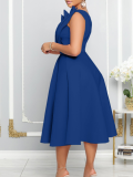 Blue Sexy Slope Neck High Waist Sleeveless Dress