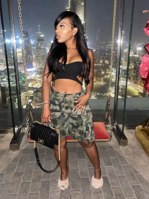 Accordion Multi-Pocket Camo Cargo Shorts