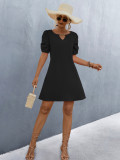 Black Casual Chain Hollow Short-sleeved Dress