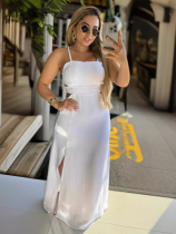 White Halter Split Lace-Up Hipster Dress