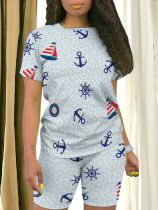 Fashion Printed O-Neck Casual Women's Two-Piece Set