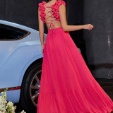 Red Sexy Chiffon Backless Criss-cross Pleated Dress