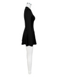 Black Sports And Leisure Tight Waisted Long-Sleeved Flared Skirt Two-Piece Set