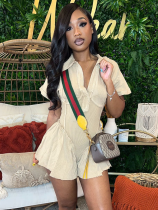Apricot Washed Distressed Waisted Lapel Wide Open Jumpsuit