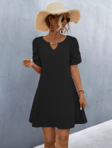 Black Casual Chain Hollow Short-sleeved Dress