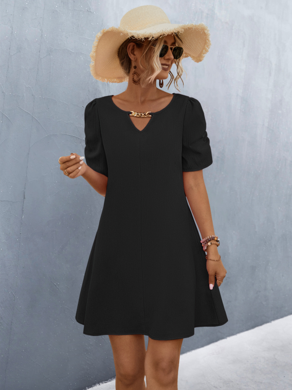 Black Casual Chain Hollow Short-sleeved Dress